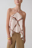 Adelaide Draped Satin Halter Top Chain Print