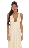 Satin Plunge Neck Corset Maxi Dress in Yellow