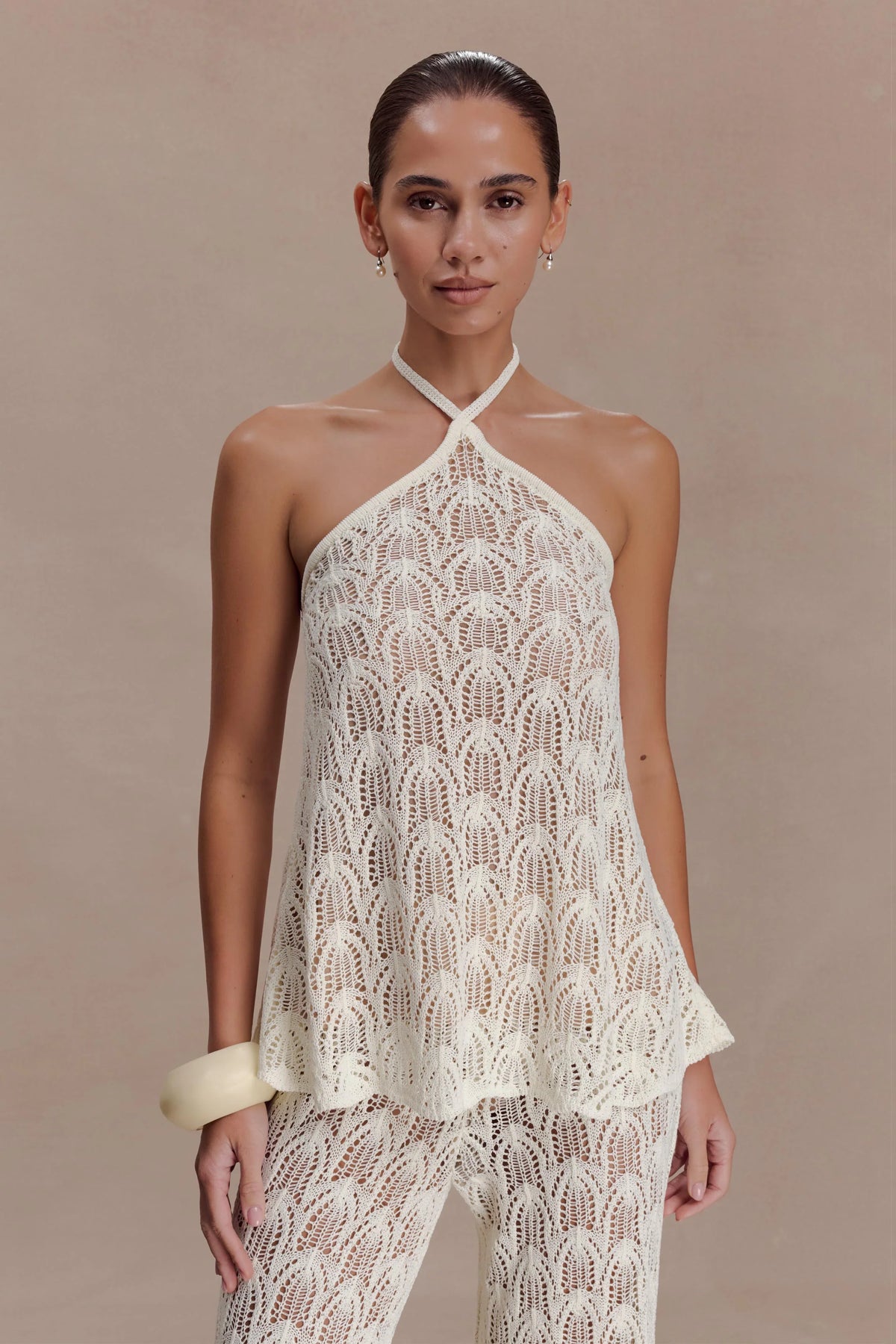 Corey Crochet Halter Neck Top Ivory