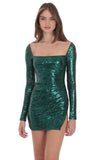 Sequin Long Sleeve Bodycon Dress in Green