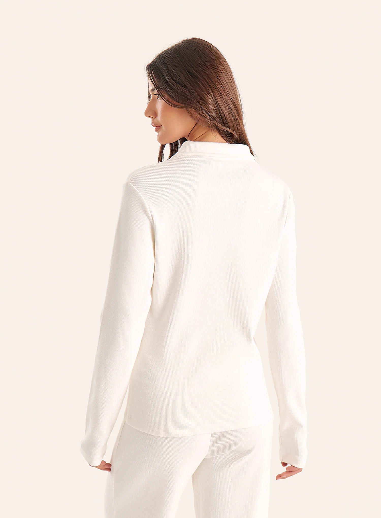 Ecru Fine Ribbed Jersey Longsleeve Top