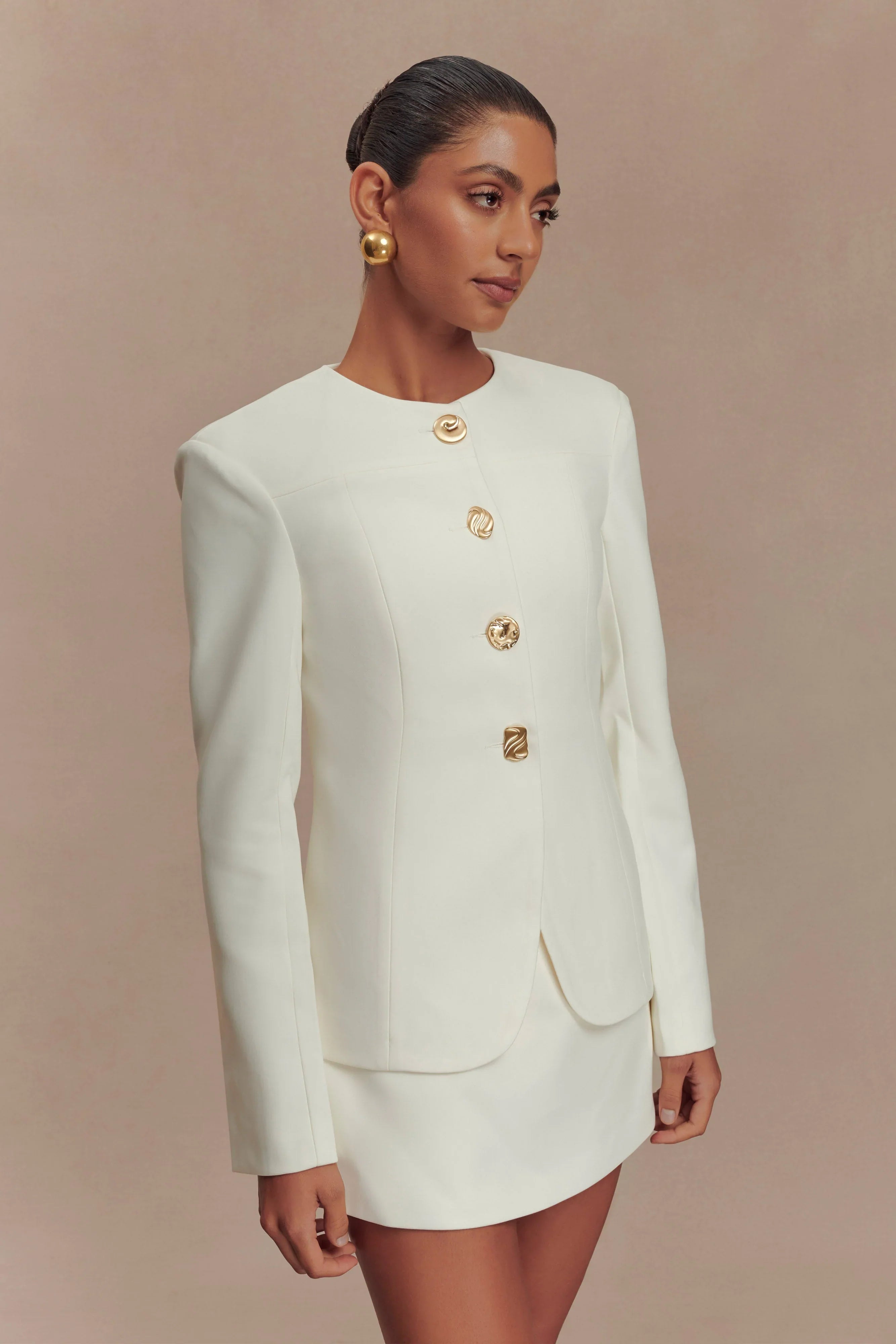 Asia Mixed Button Blazer Ivory
