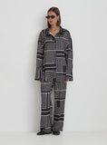 Black And Cream Abstract Print Relaxed Satin Trouser