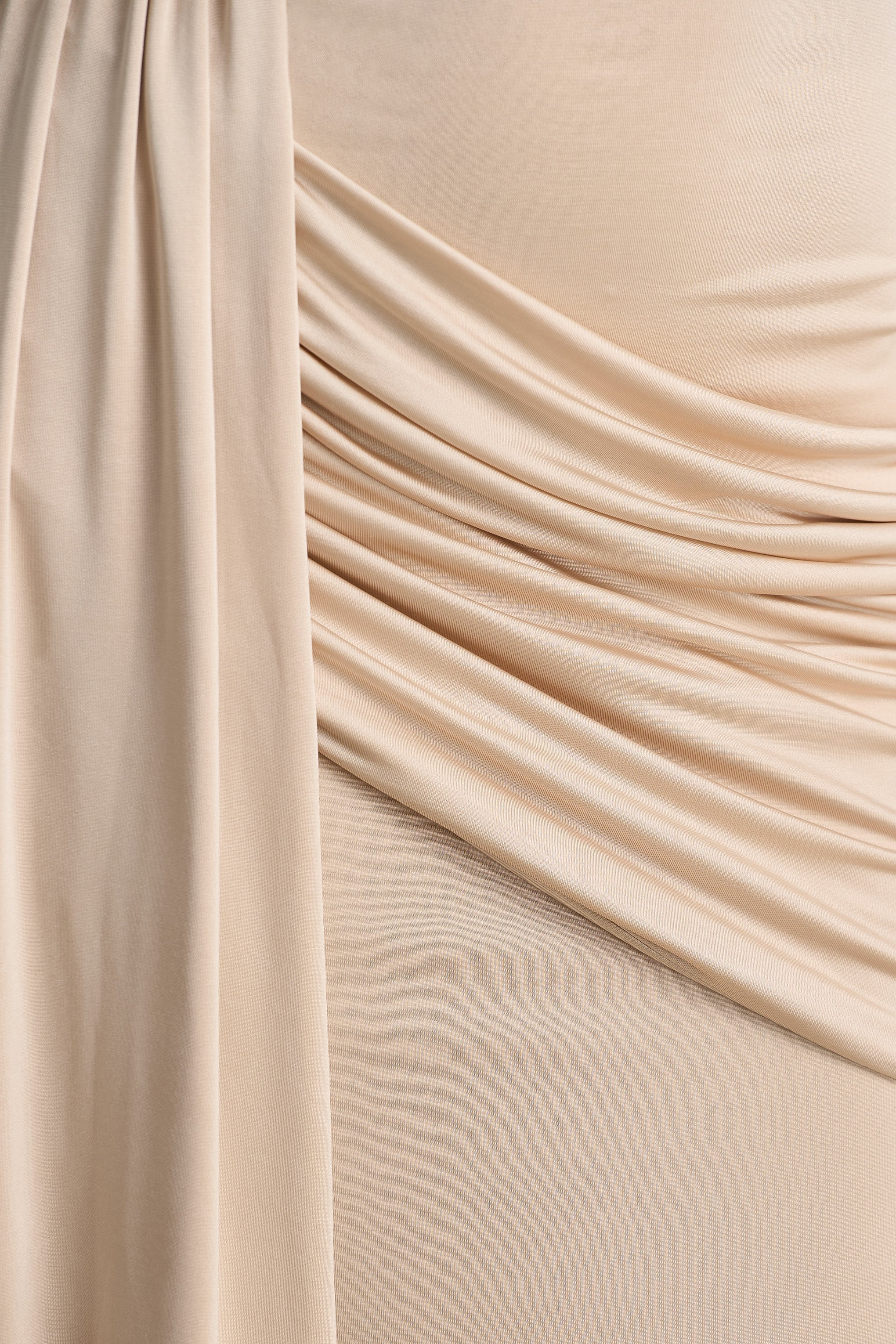 Romi Champagne High Neck Maxi Dress With Ruched Detailing