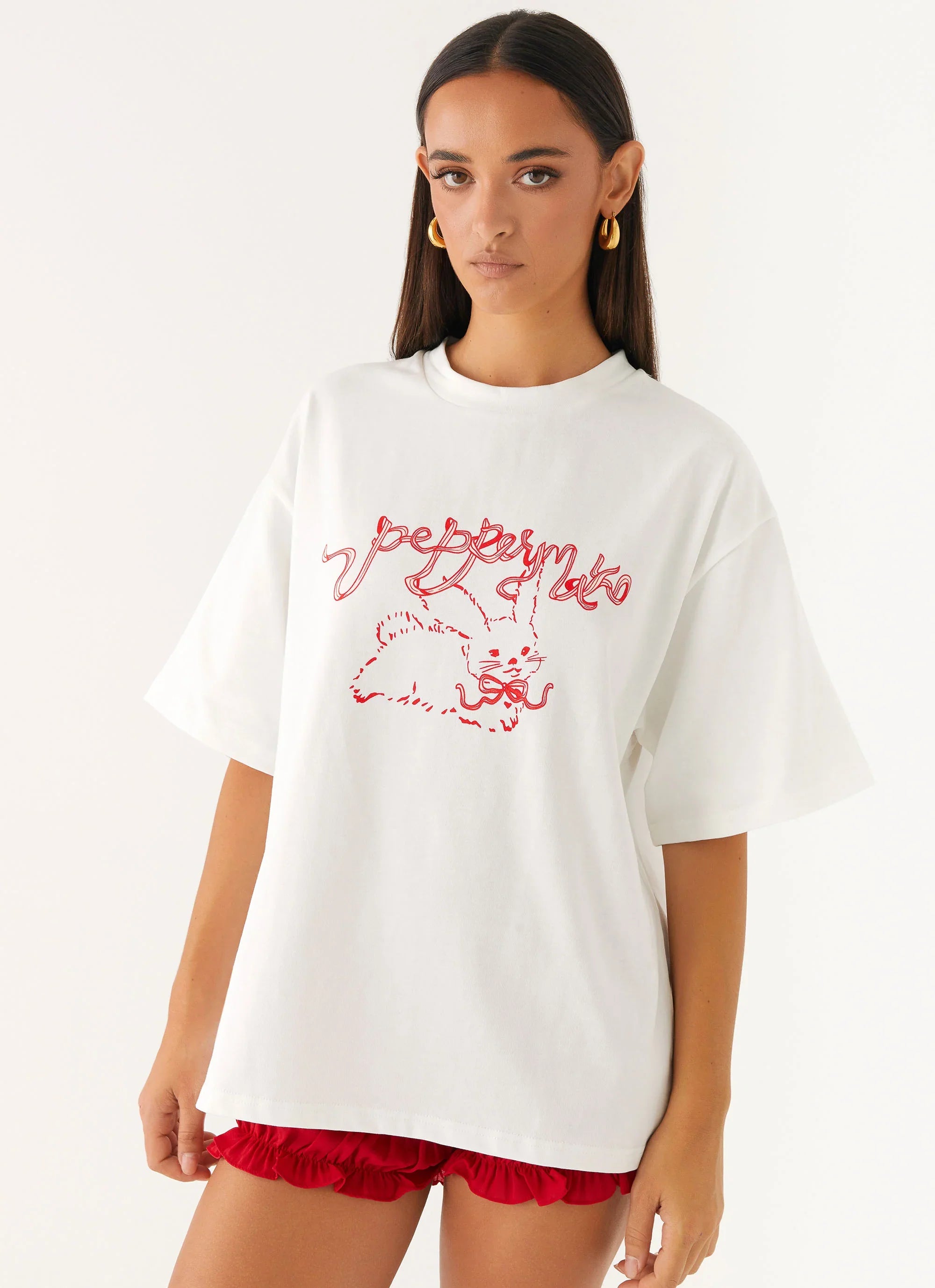 Born To Have Fun Oversized Graphic Tee Pink Bunny
