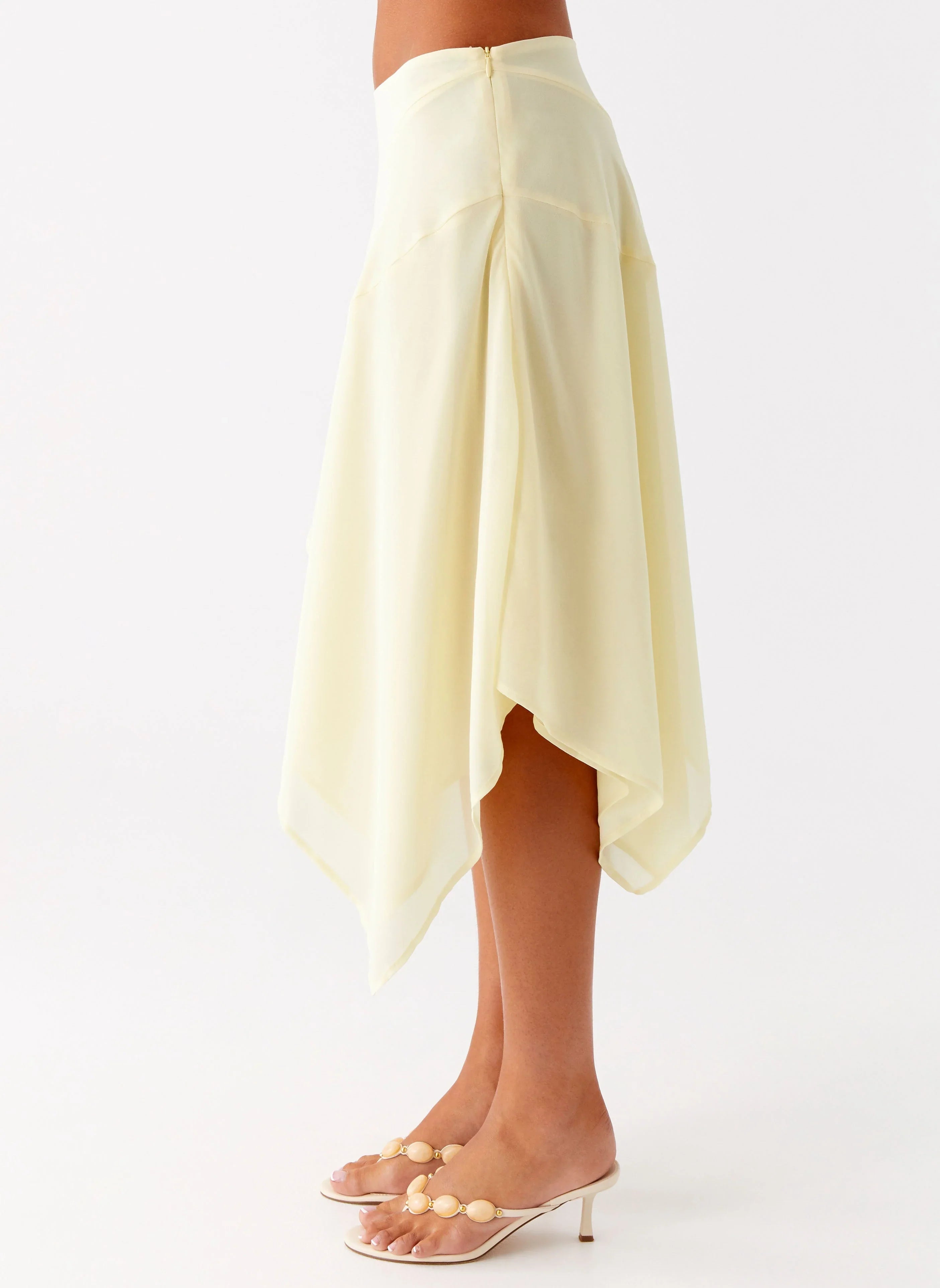 Kia Low Rise Asymmetrical Midi Skirt Yellow
