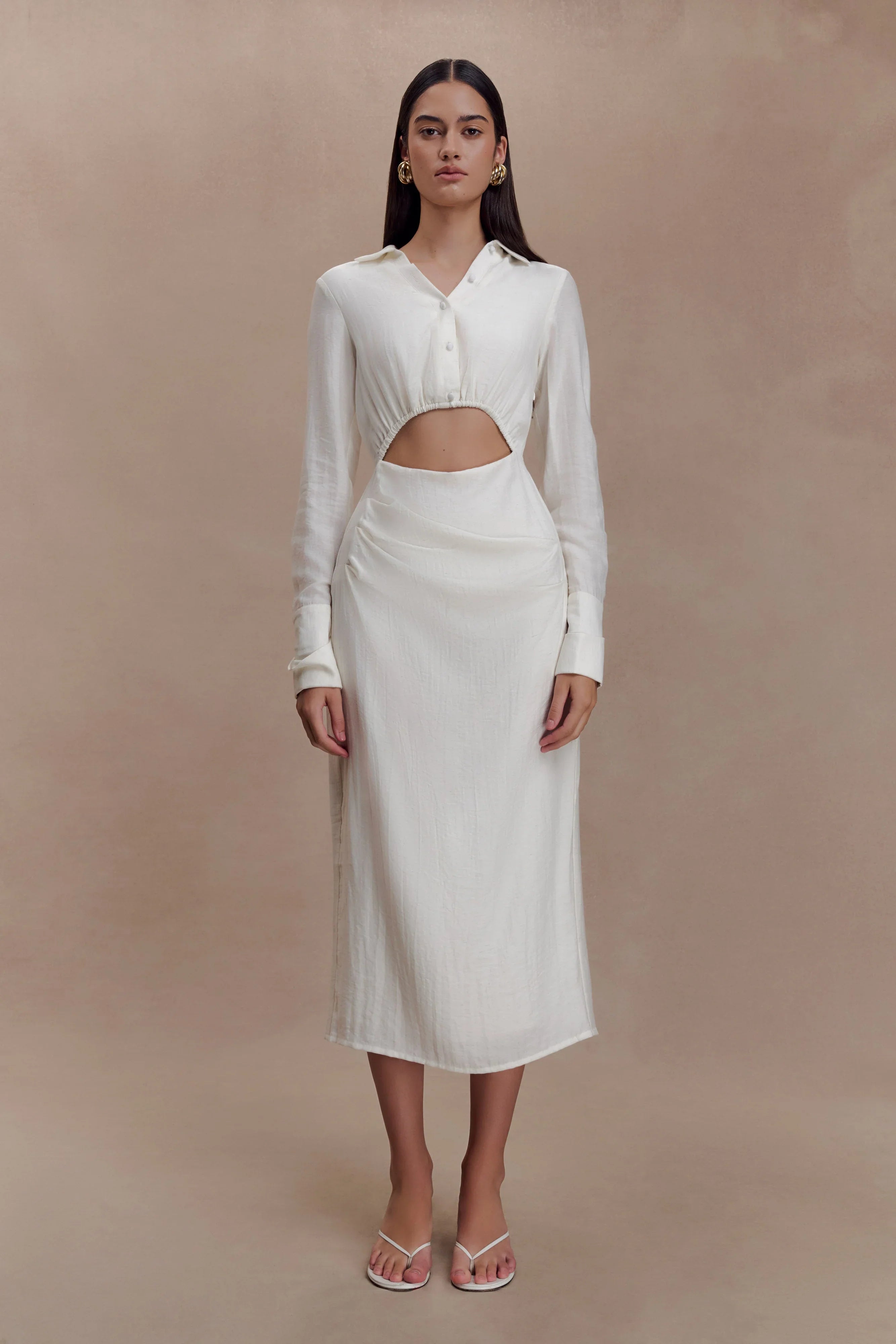 Cecilie Cut Out Shirt Midi Dress White