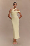 Anastasia One Shoulder Modal Midi Dress Pale Lemon