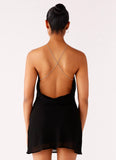 Key Hole Cowl Neckline Mini Dress Black