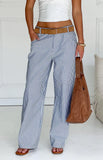 Amity Navy Stripe Mid Rise Straight Leg Jeans