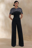 Eloriana Black Hand Embellished High Neck Jumpsuit
