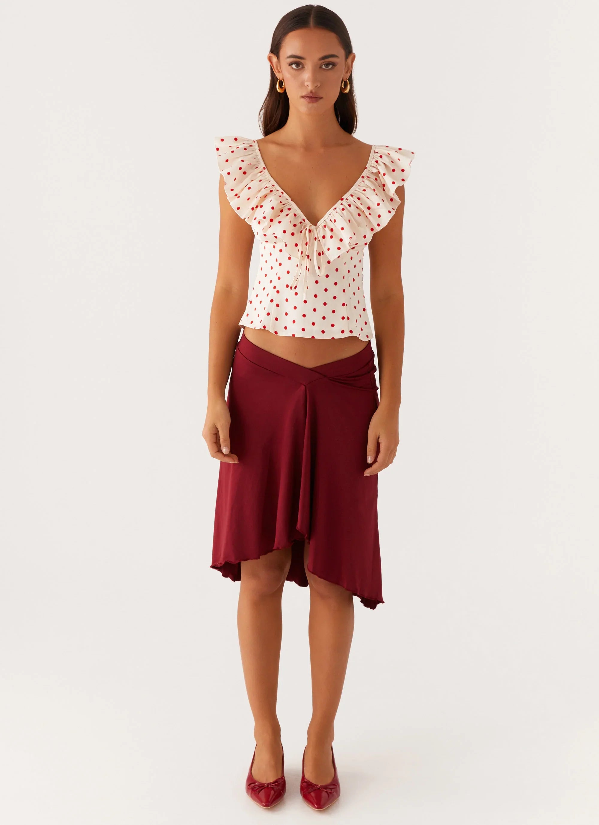 Regan Ruffle Top Red Polka Dot