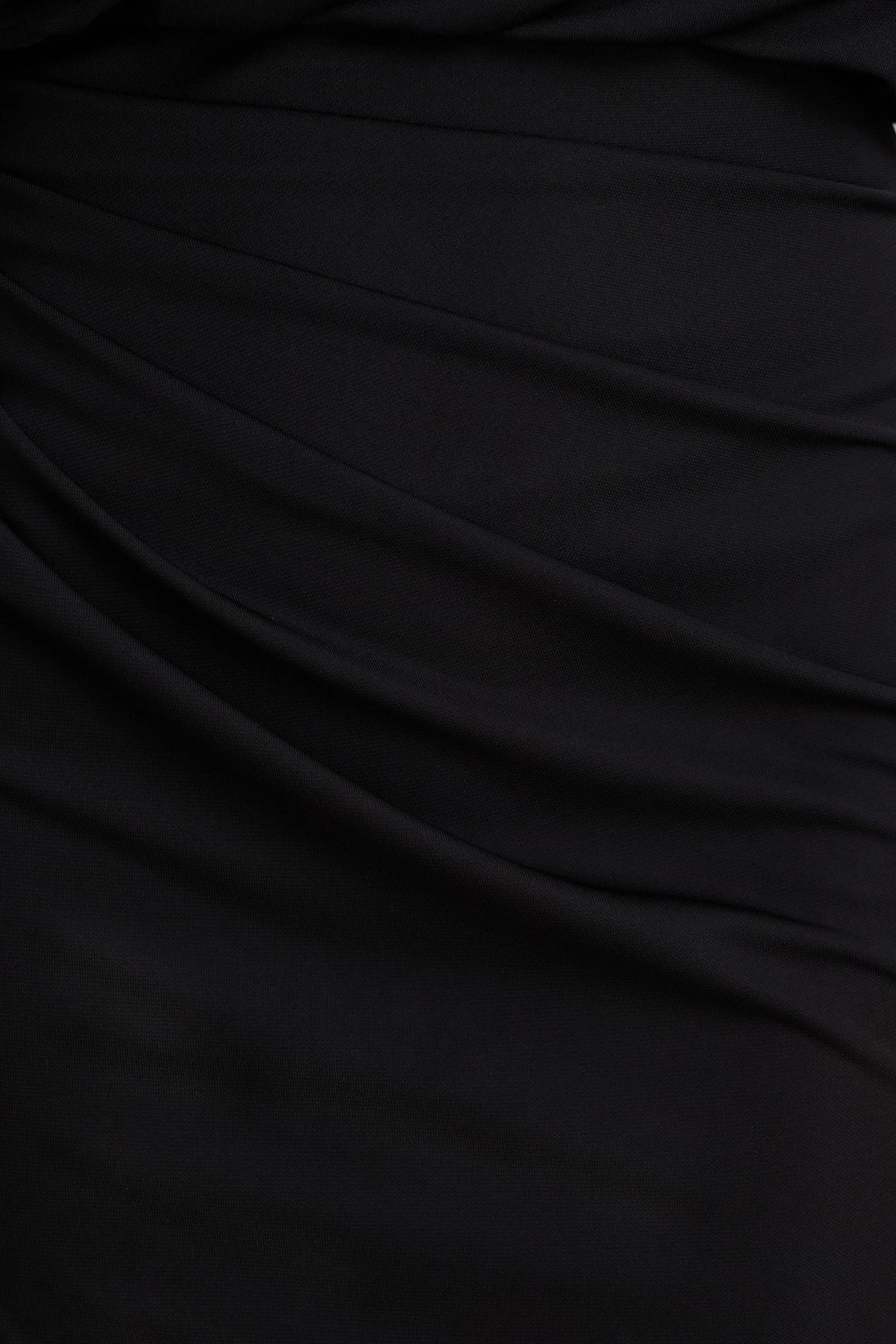 Olivia Black Asymmetric Neck Maxi Dress With Ruched Detailing And Asymmetric Hem