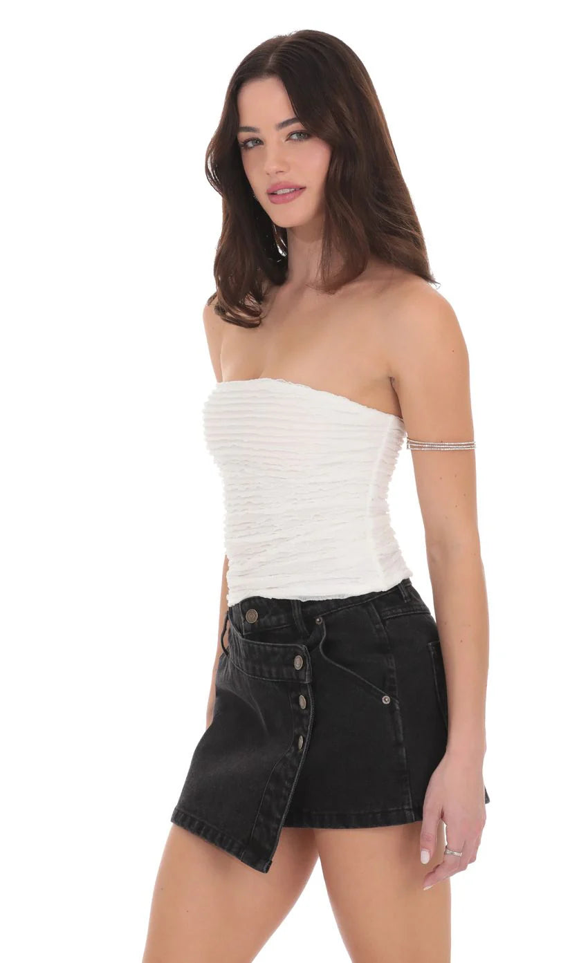Overlap Button Denim Skirt in Black