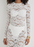 White Lace Long Sleeve Bust Detail Top