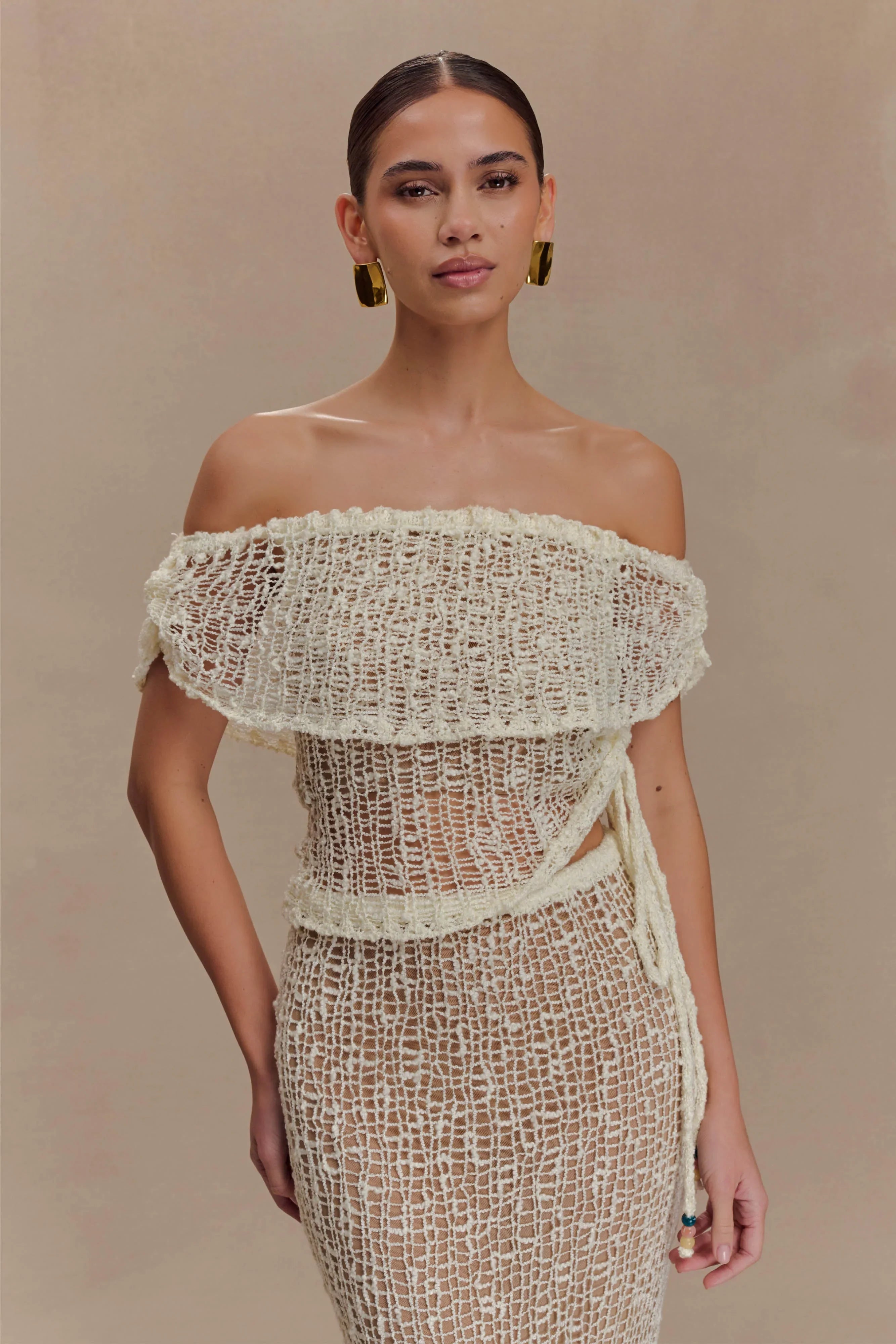 Cordelia Off Shoulder Knit Top Ivory