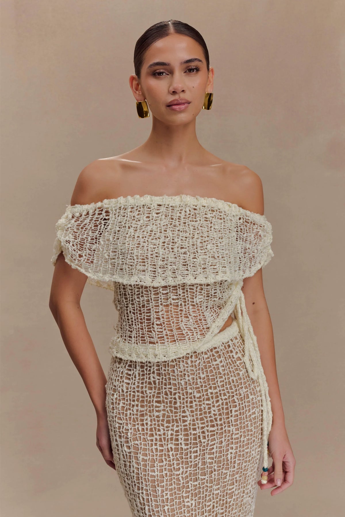 Cordelia Off Shoulder Knit Top Ivory