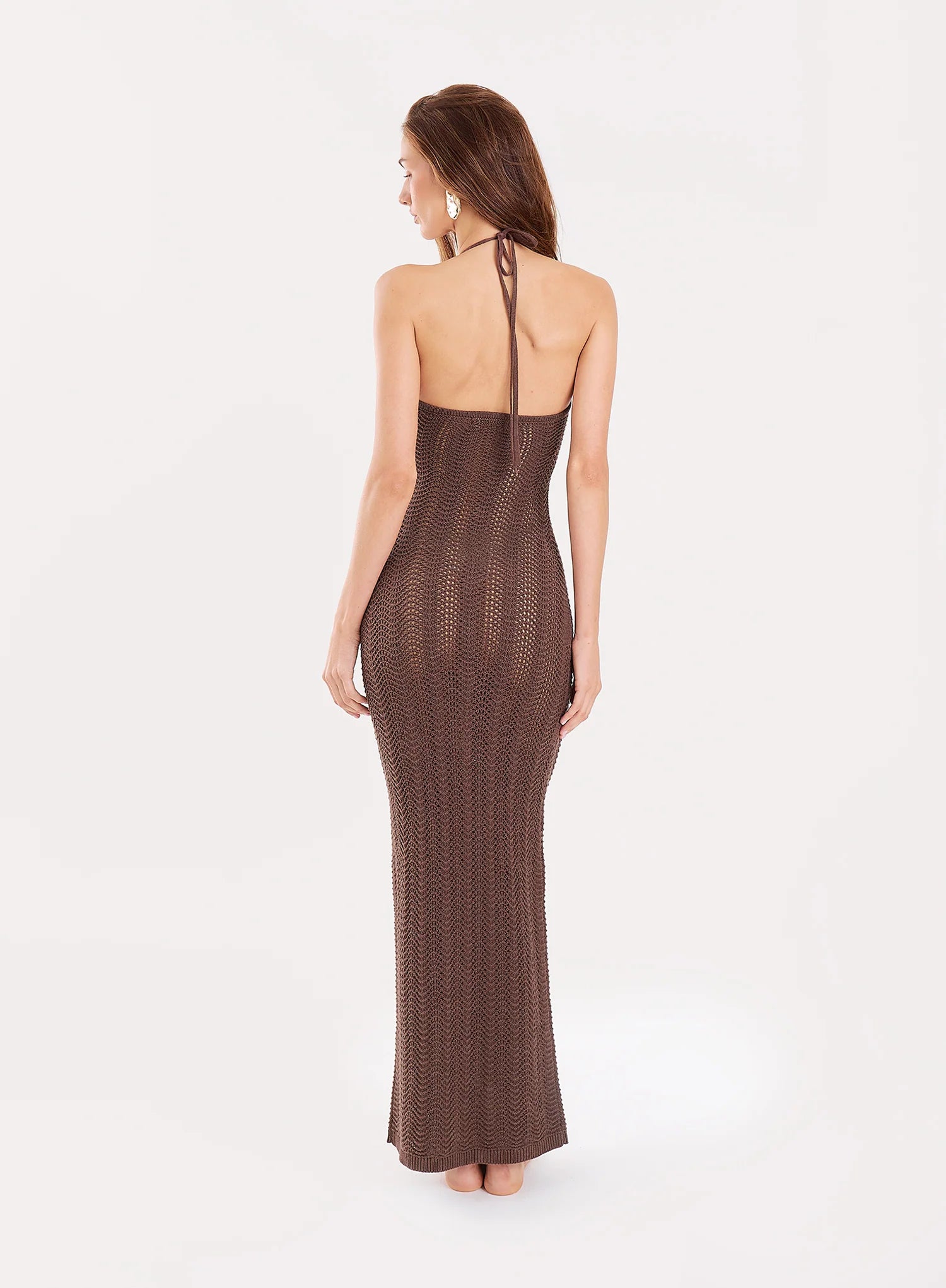Chocolate Cut Out Knitted Halterneck Maxi Dress