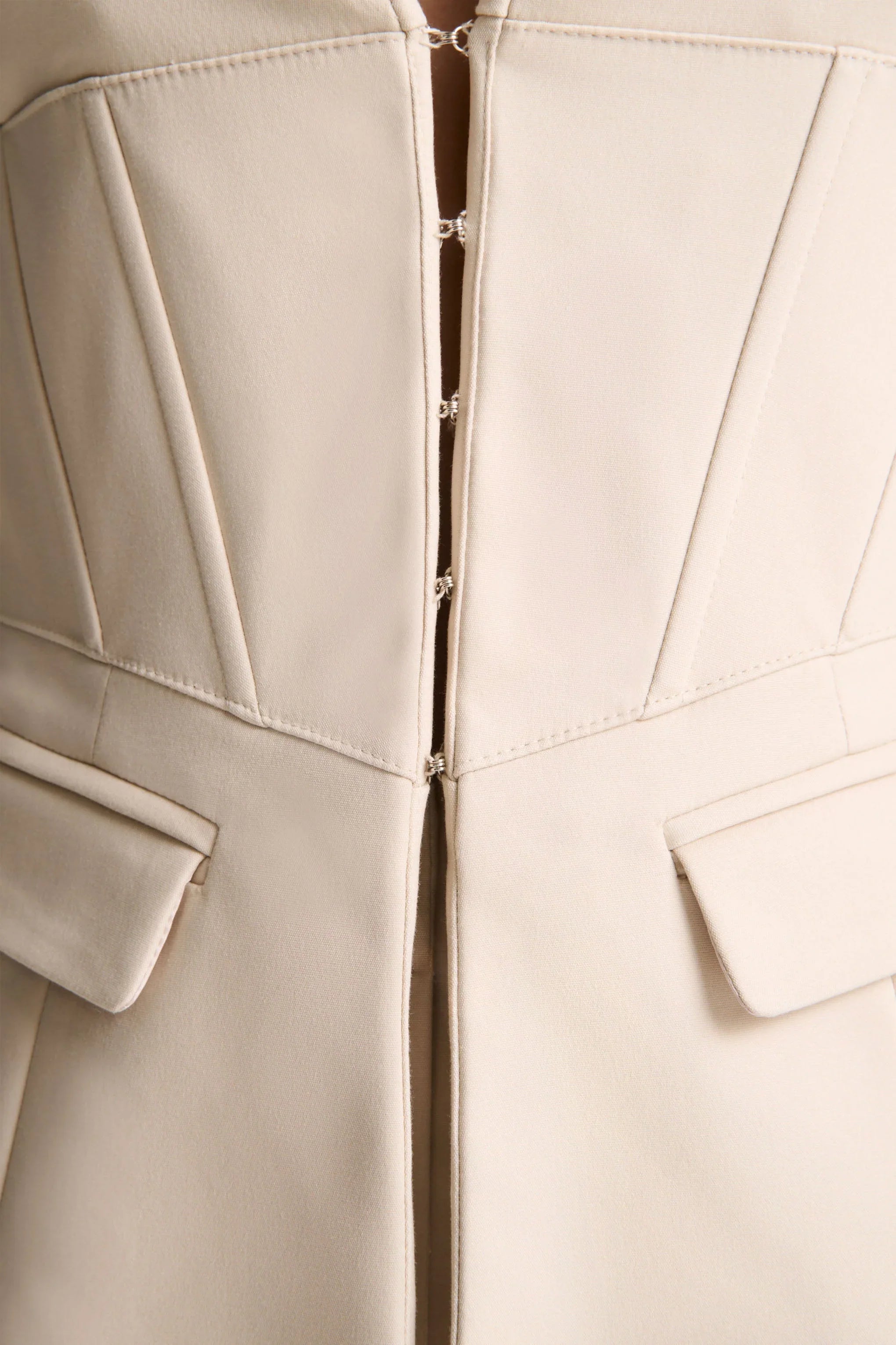 Unbeaten Cream Plunge Corset Waist Blazer