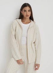 Cream Cable Knit Zip Hoodie