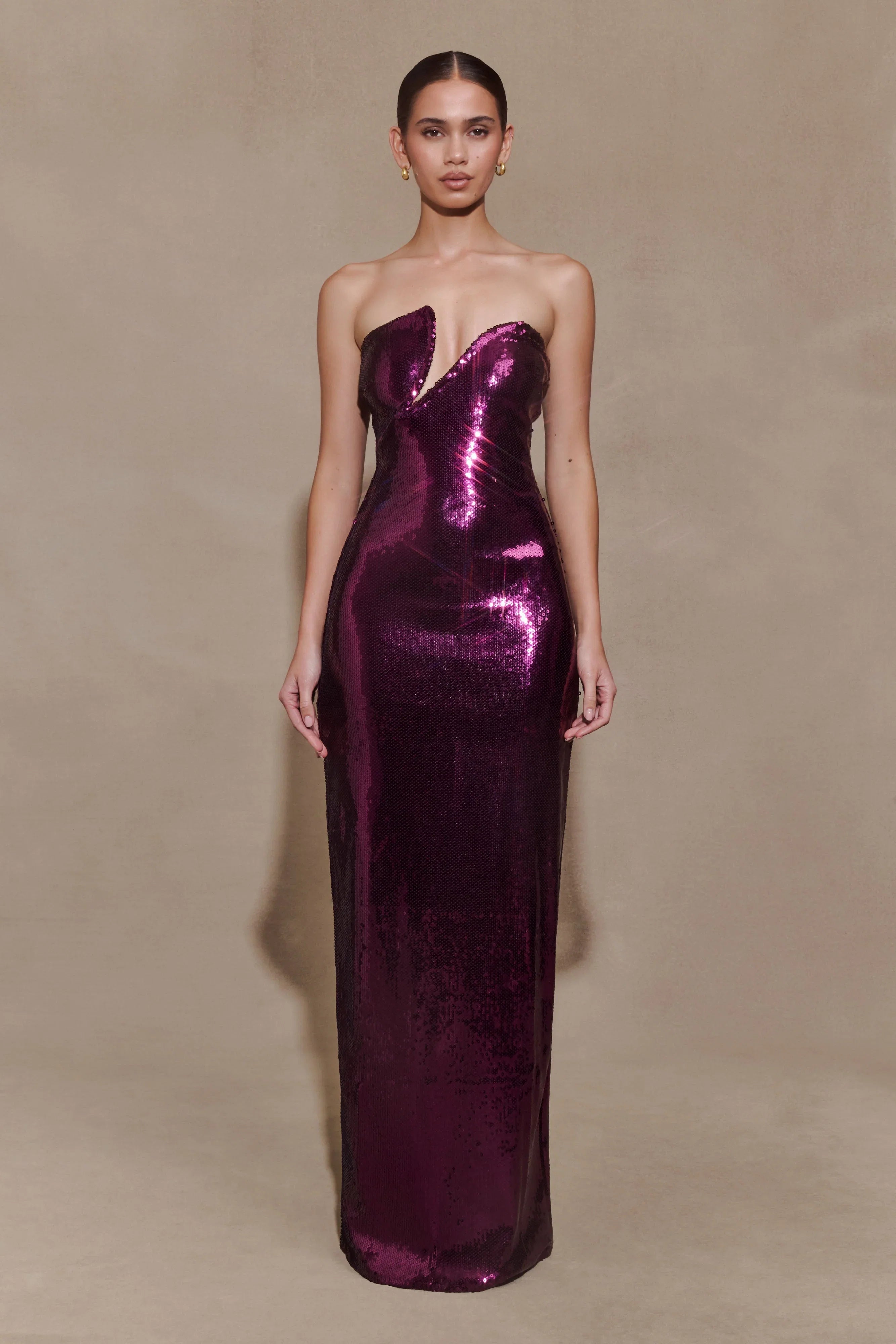 Winston Strapless Sequin Maxi Dress Plum