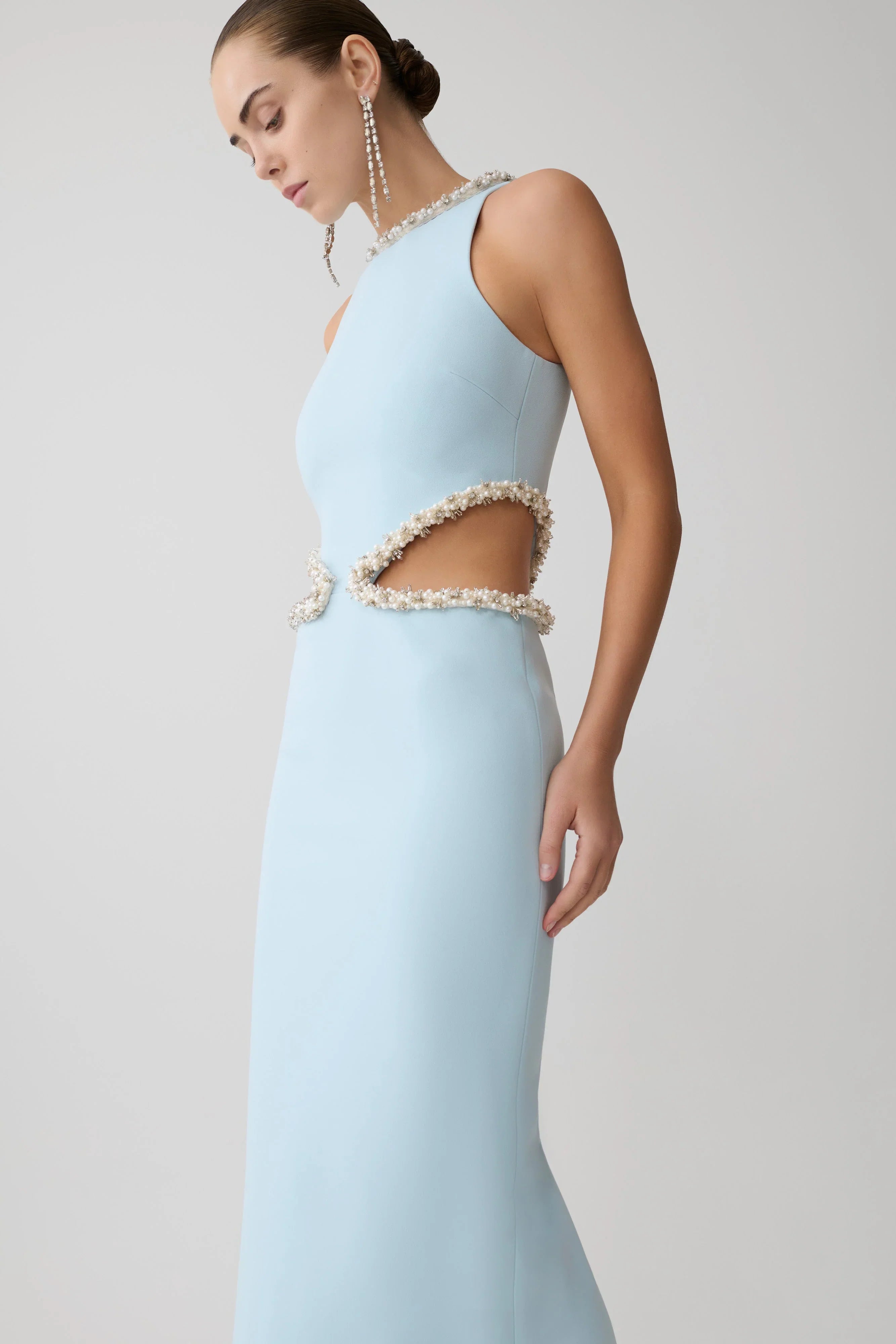 Nicole Embellished Cut Out Maxi Dress Pale Blue