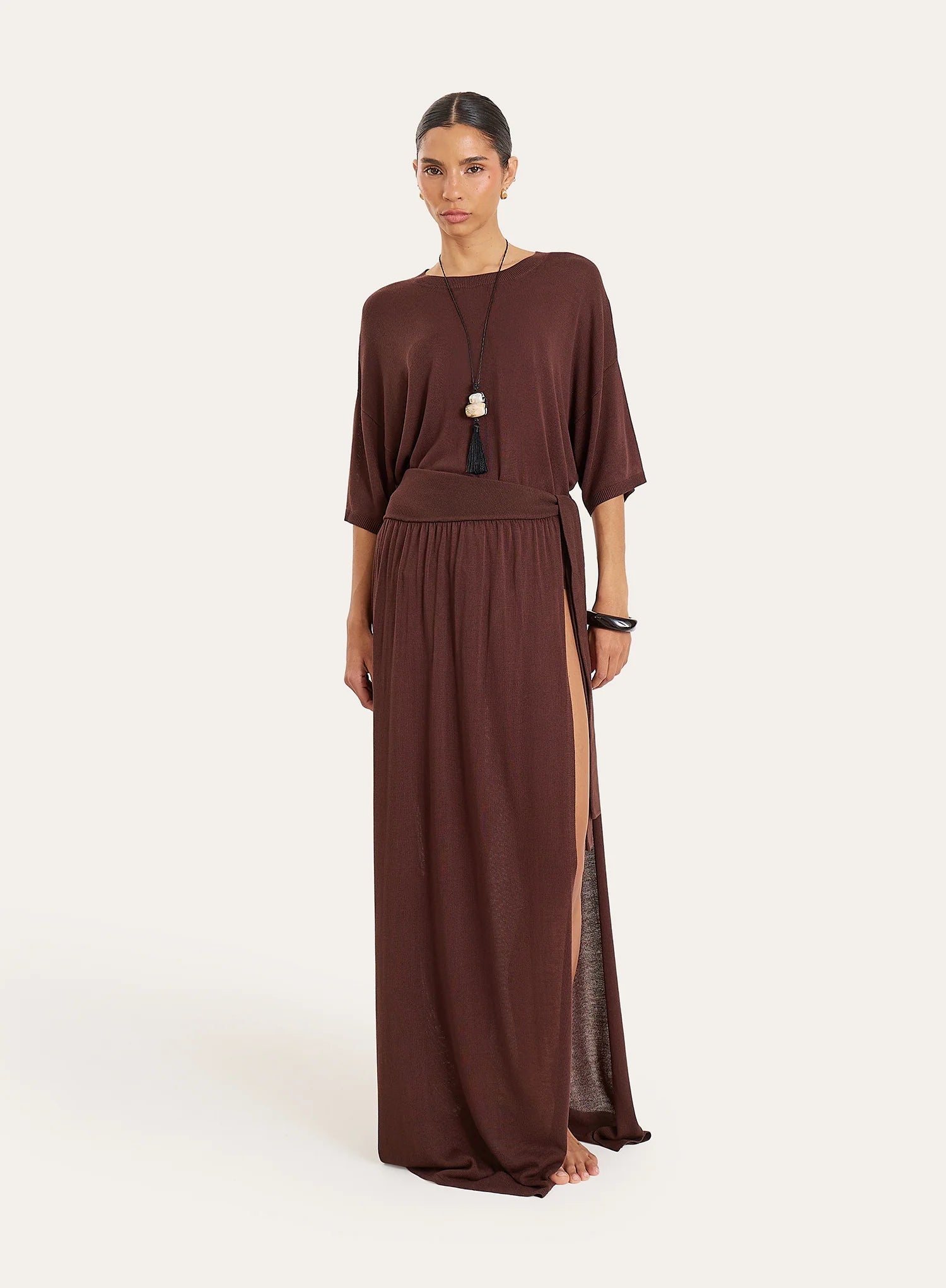 Brown Semi Sheer Short Sleeve Top