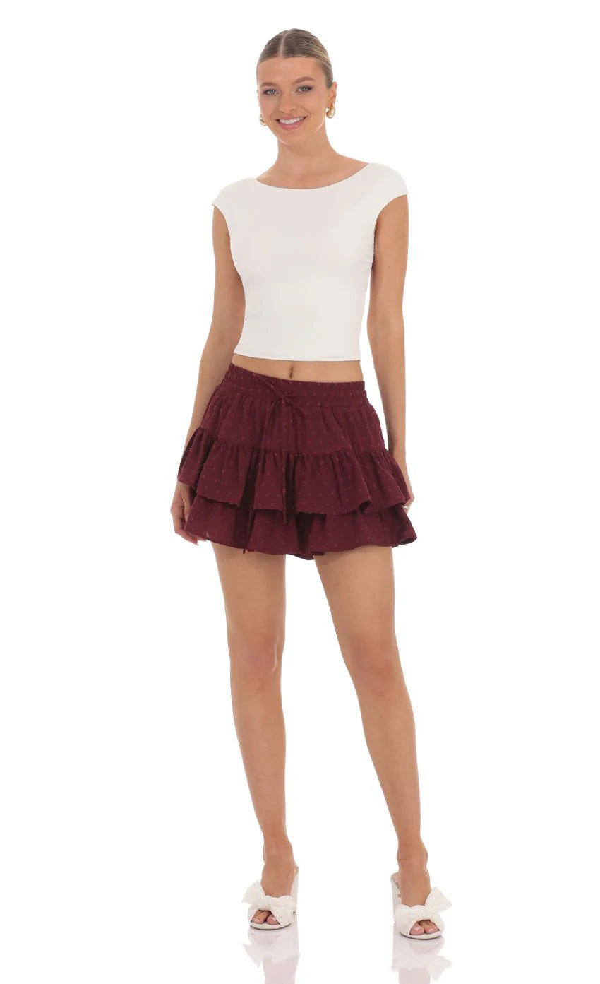 Dotted Ruffle Skort in Burgundy
