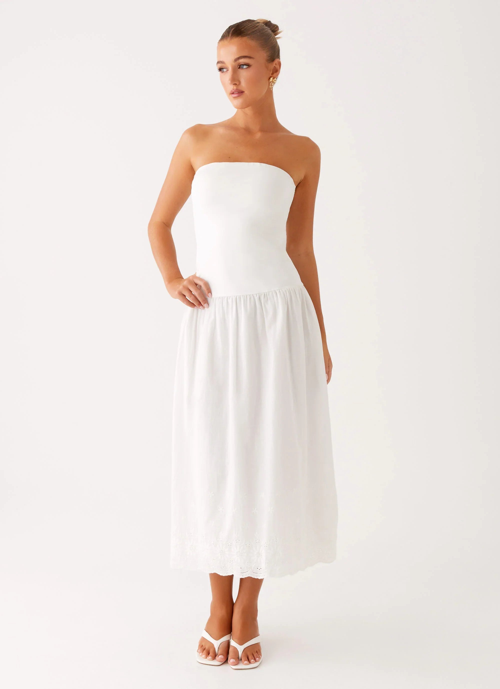 Cherry Skies Midi Dress White