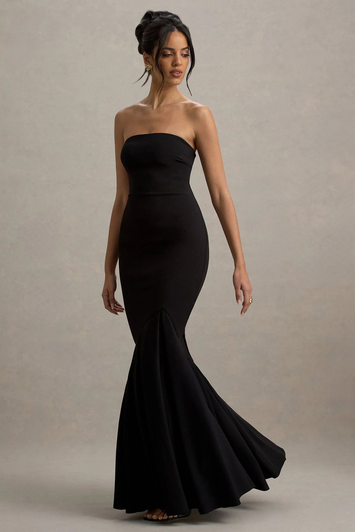 Angela Black Bandeau Fishtail Maxi Dress