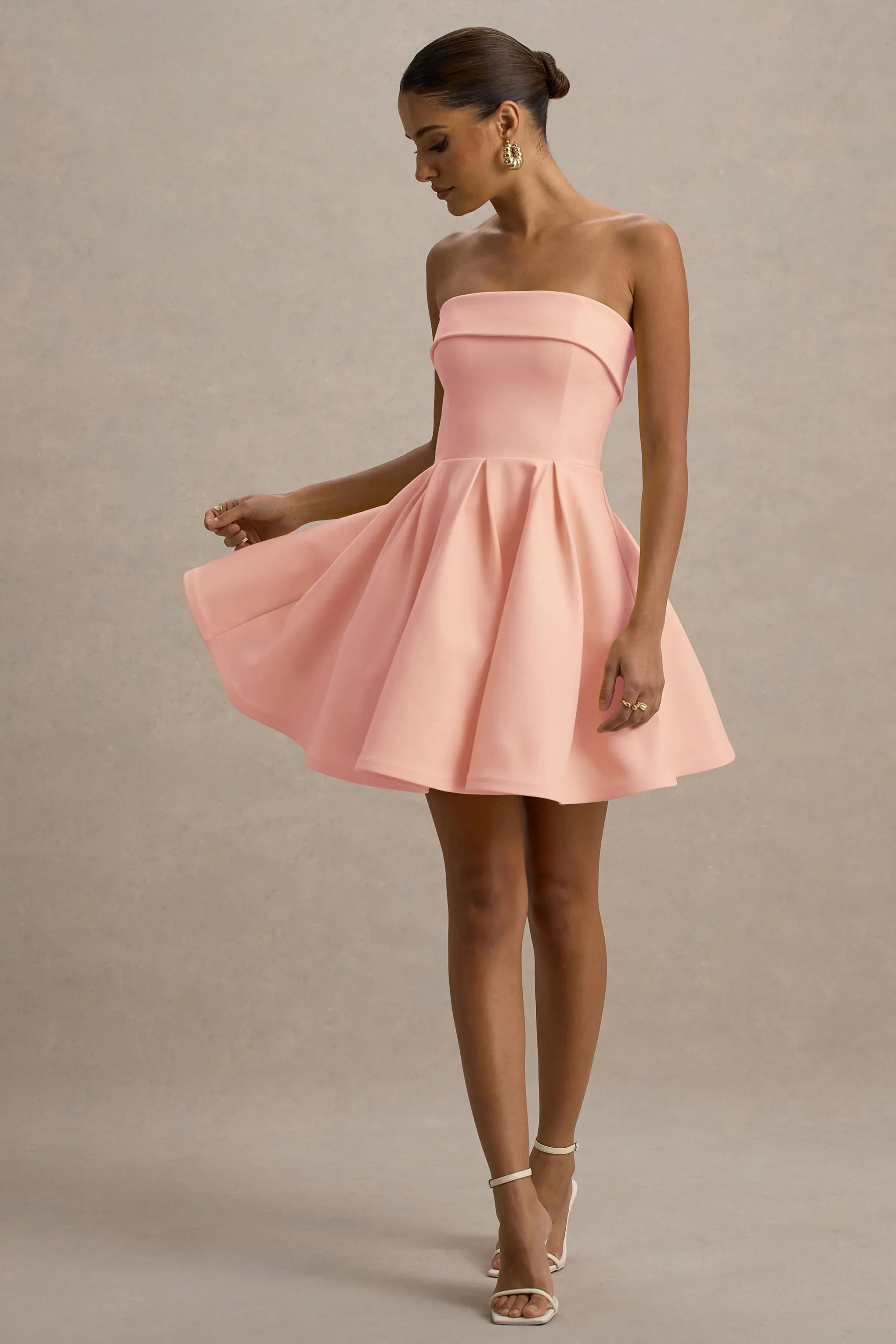 Bruna Light Pink Bandeau Skater Mini Dress
