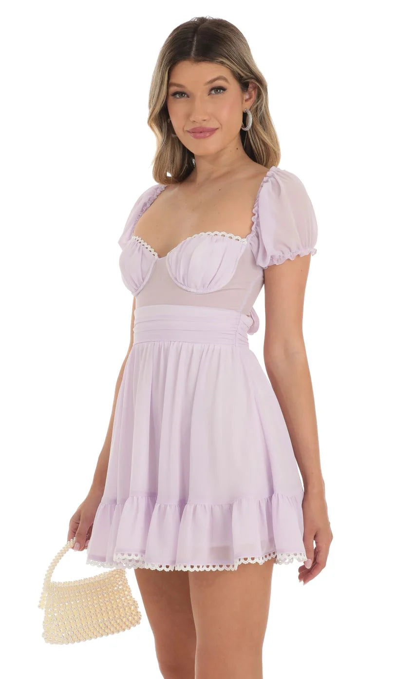 Puff Sleeve Dress in Purple