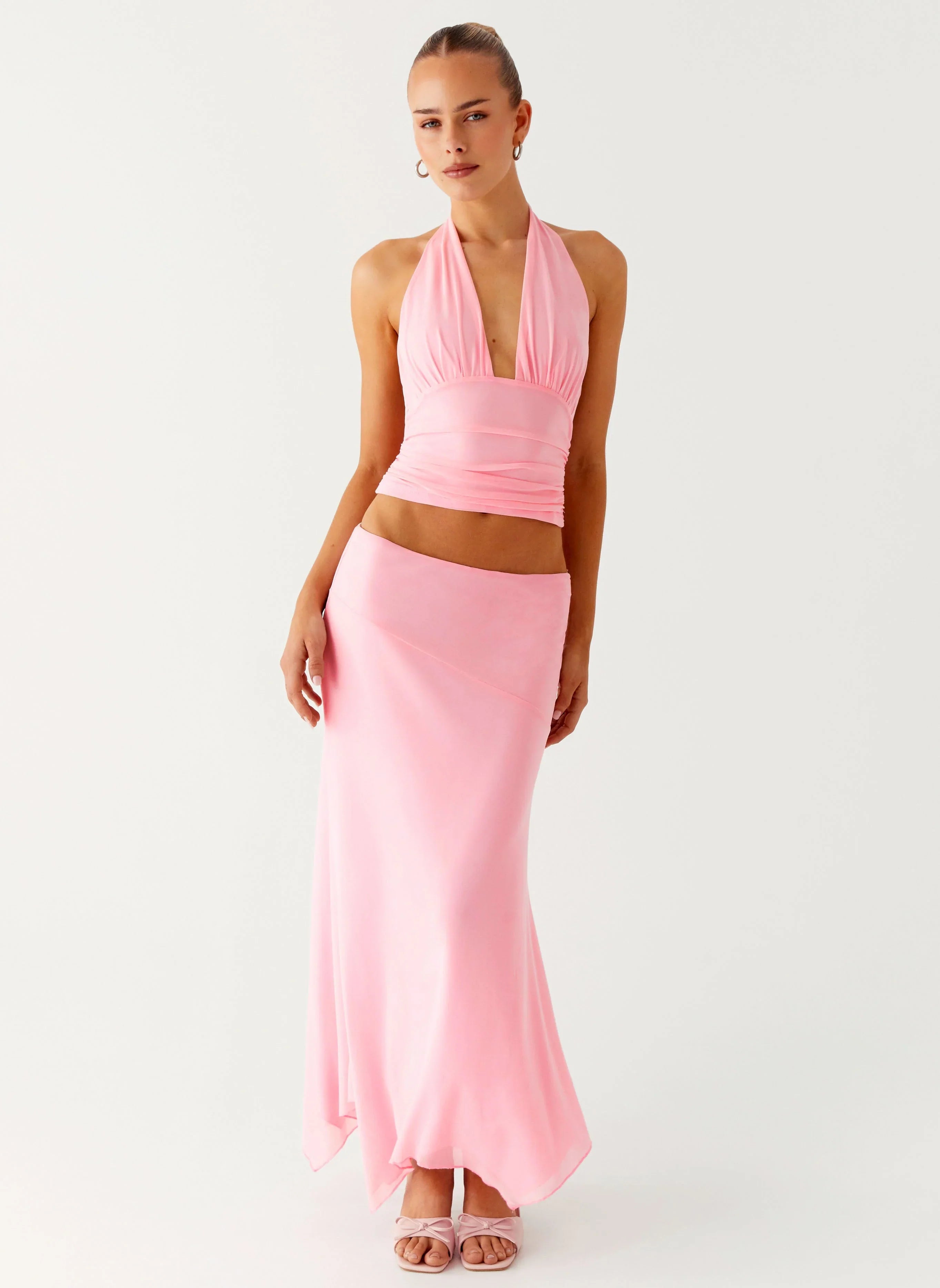 Kerrie Hanky Midi Skirt Baby Pink