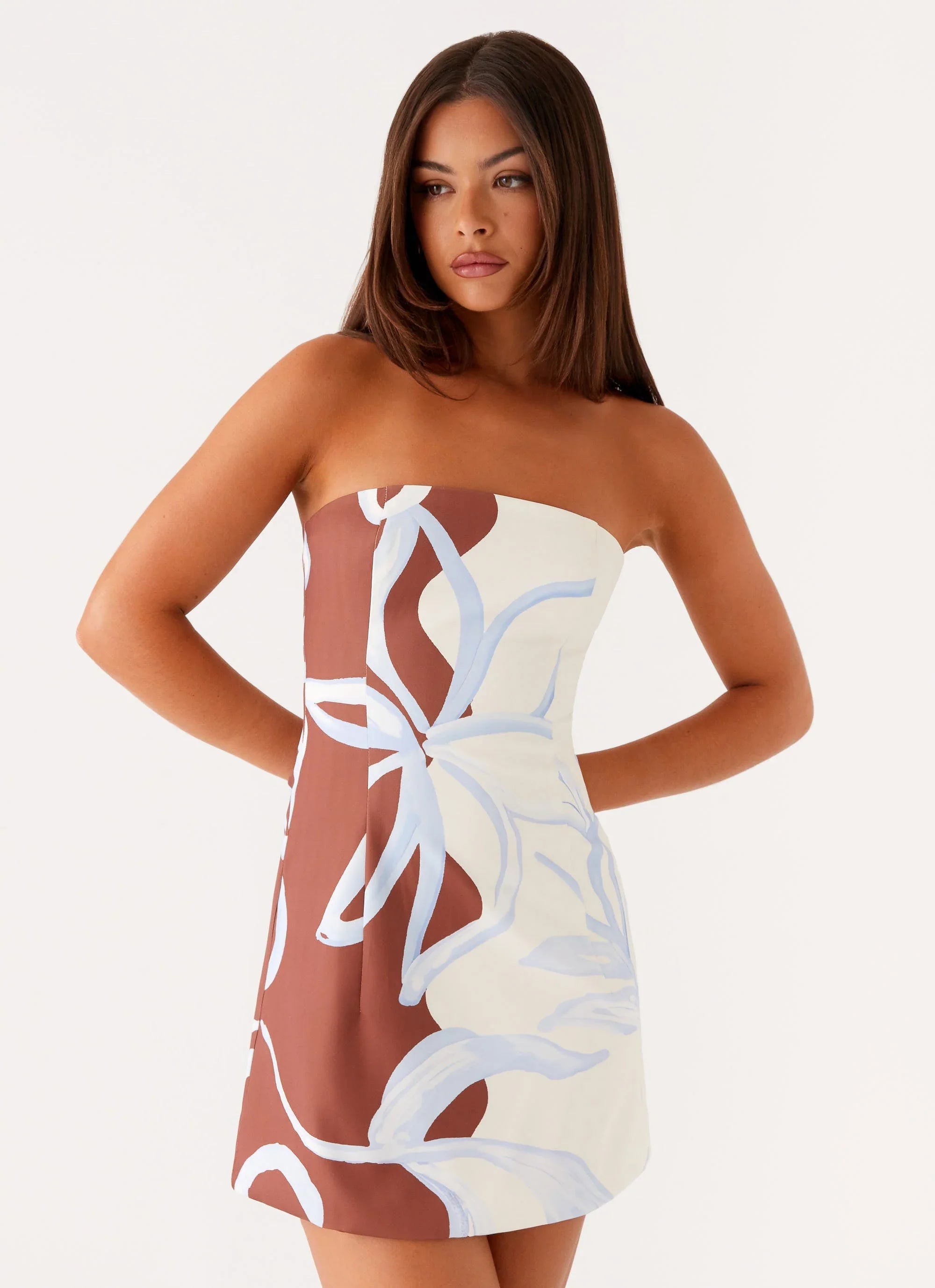 Denby Strapless Mini Dress Bloom Wave Print