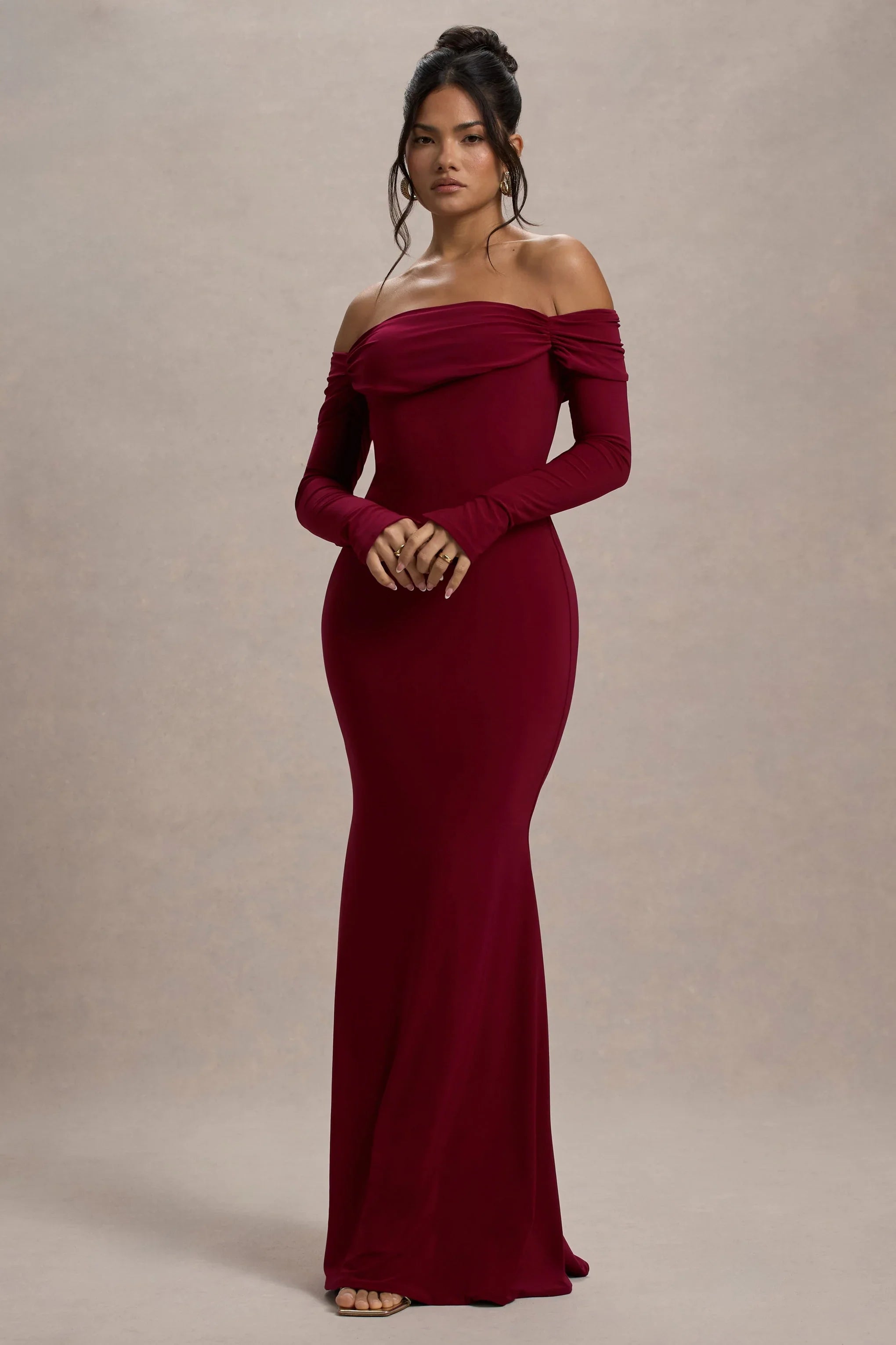 Amaia Berry Bardot Long Sleeve Maxi Dress