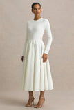 Bellamy Cream Crew Neck Long Sleeve Midi Dress