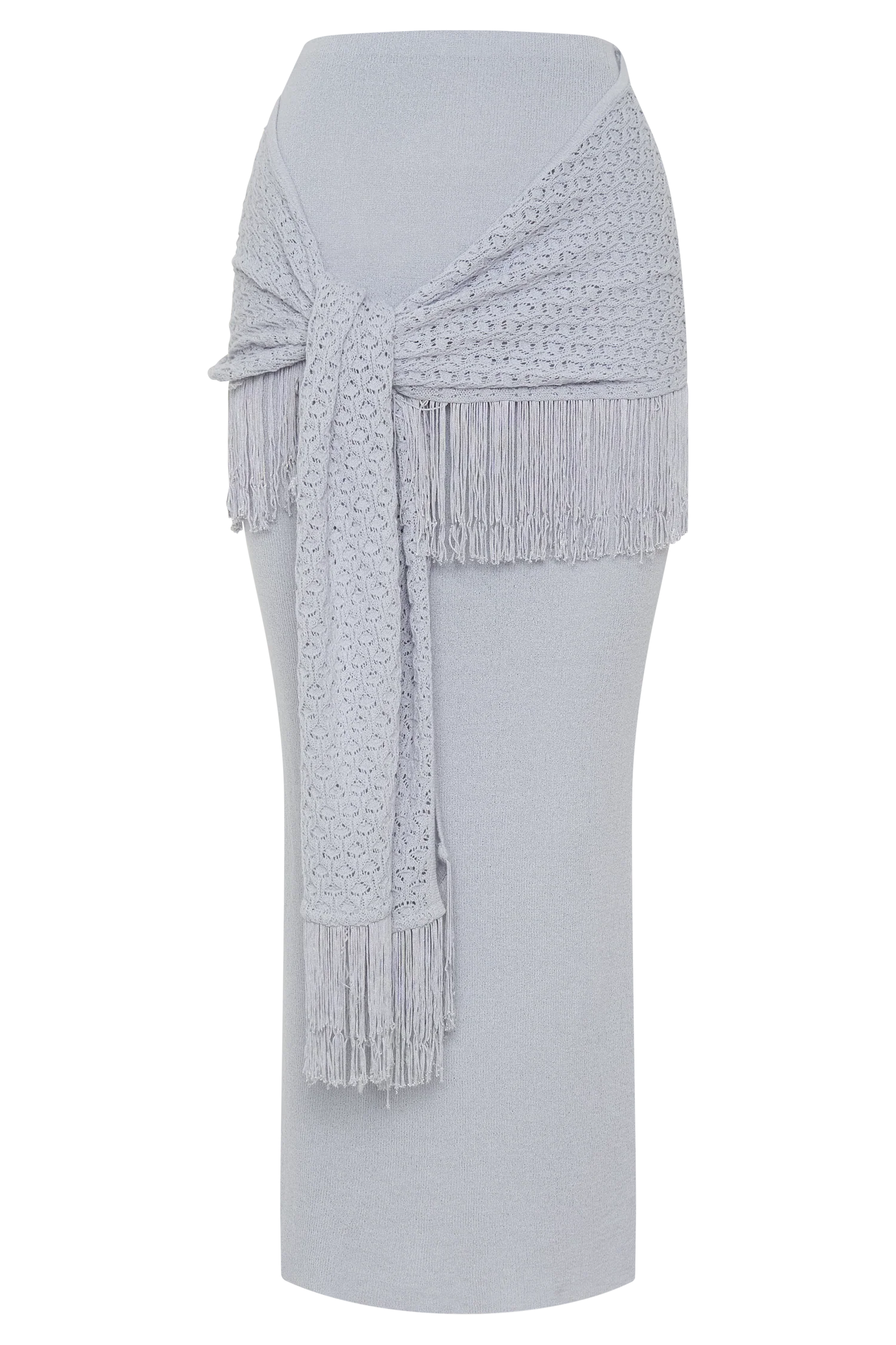 Jaytee Knit Maxi Skirt With Fringe Tie Sky Blue
