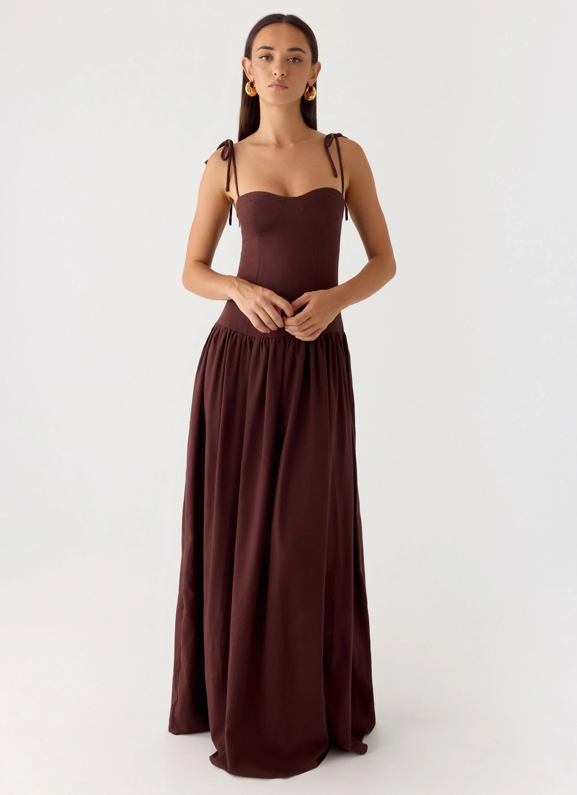 Giovanna Linen Maxi Dress Chocolate Drizzle