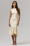 Priceless Lemon Print Crew Neck Fishtail Midi Dress