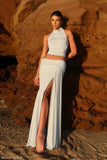 Calandra Slinky Maxi Skirt Pale Blue