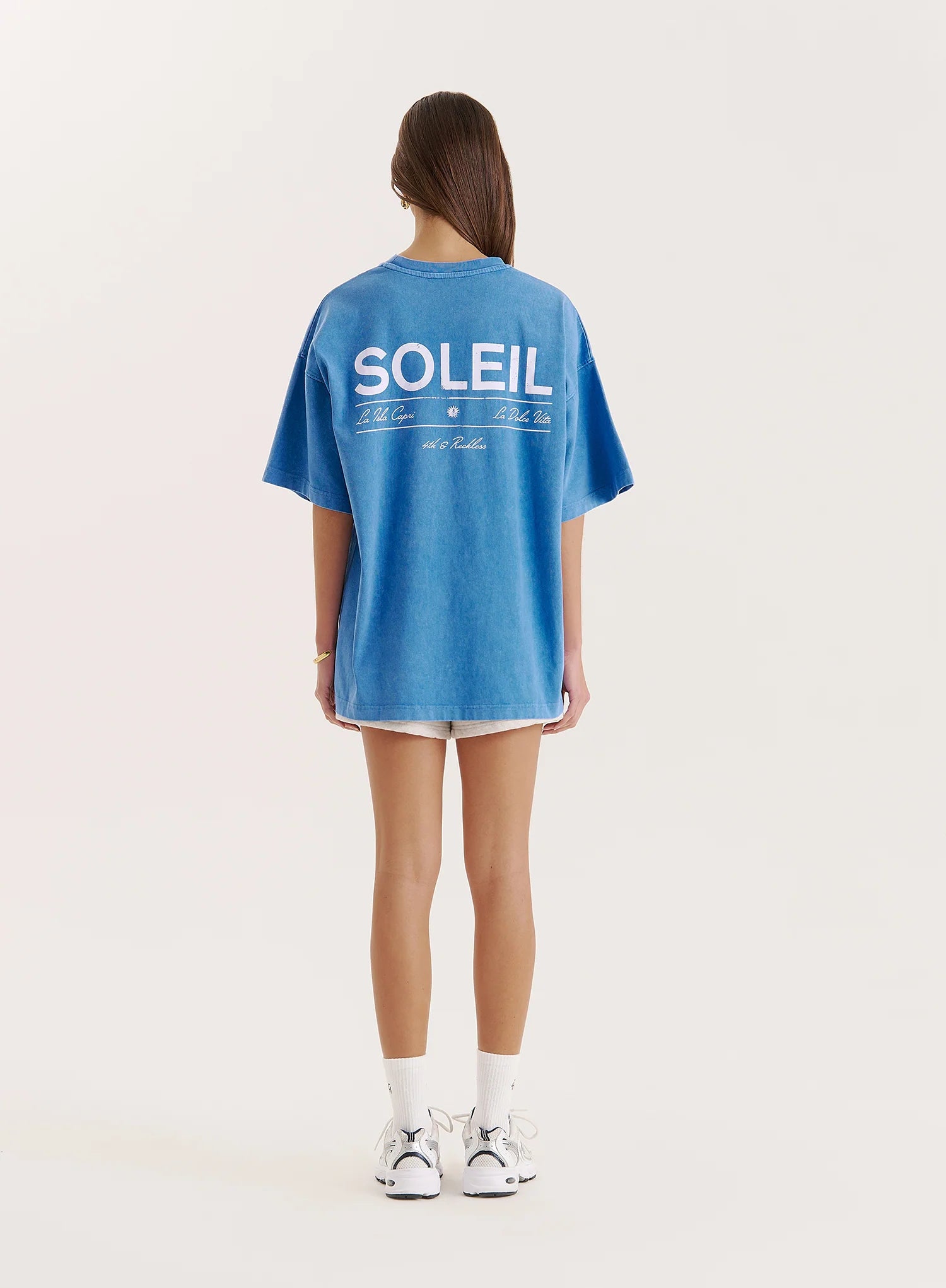 Blue Acid Wash Back Graphic Printed T Shirt
