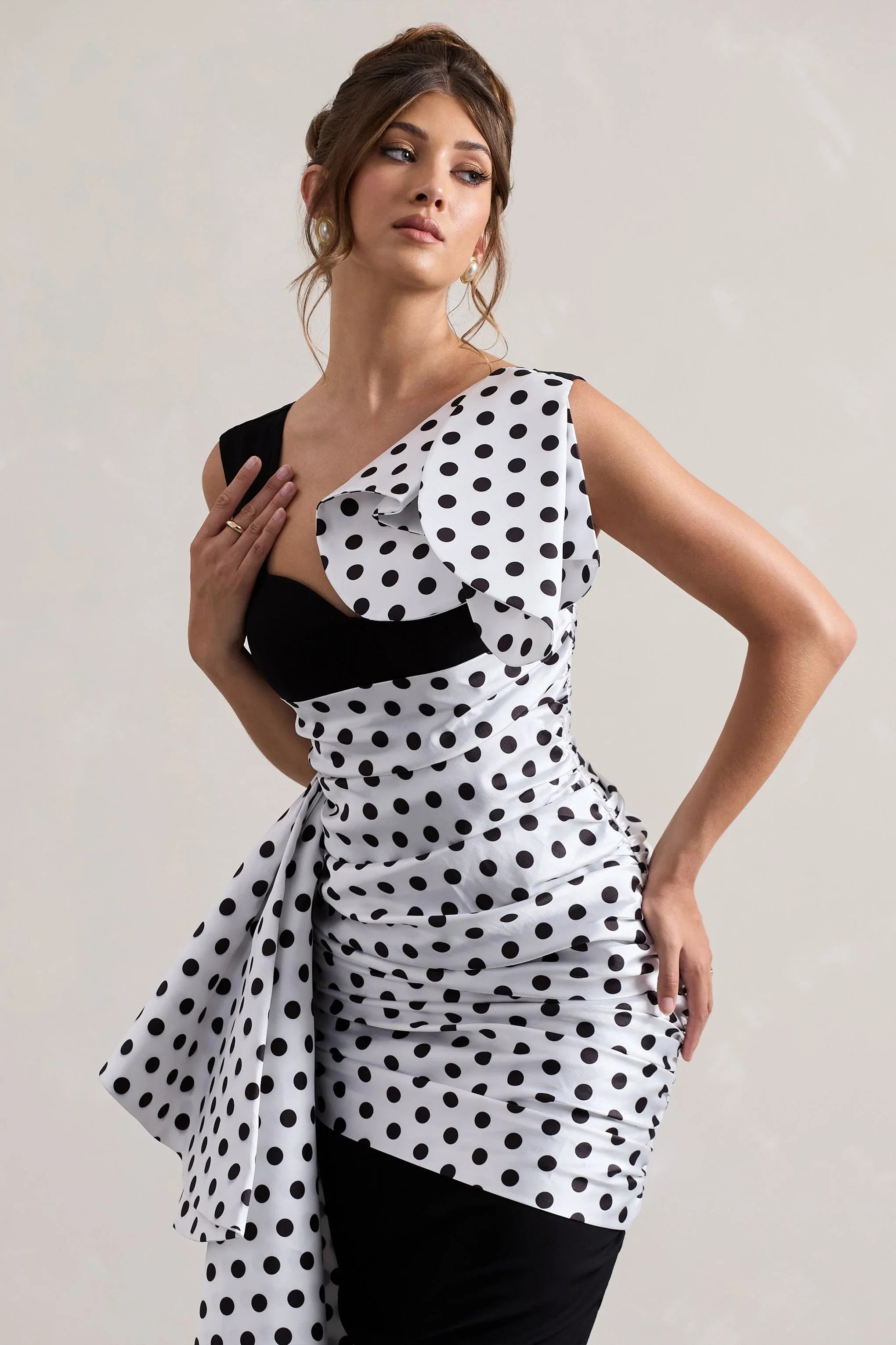 Unattainable Black Polka Dot Wrap Midi Dress Volume Drape