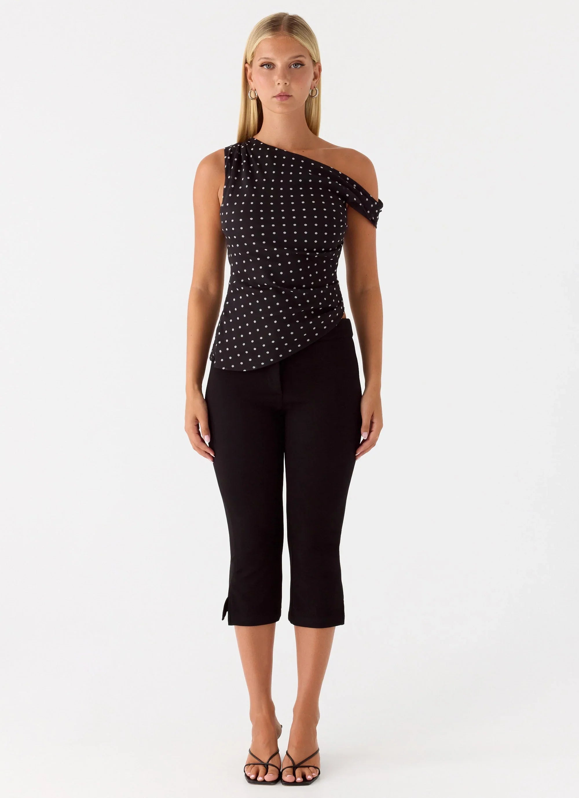 Stereotype One Shoulder Top Black Polkadot
