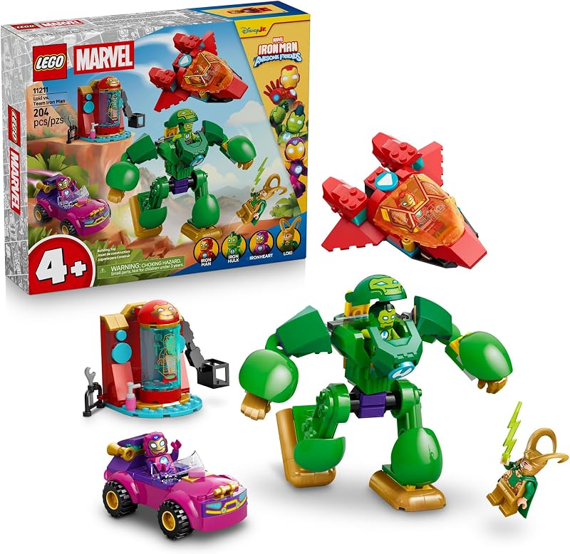 LEGO Marvel Iron Man and His Awesome Friends Loki vs Team Iron Man 11211 Preschool Building Toys for Boys Girls Ages 4 Action Figures Sturdy Build for Pretend Play 204 pieces Gift Idea
