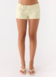 Favourite Moment Belt Mini Shorts Pale Yellow