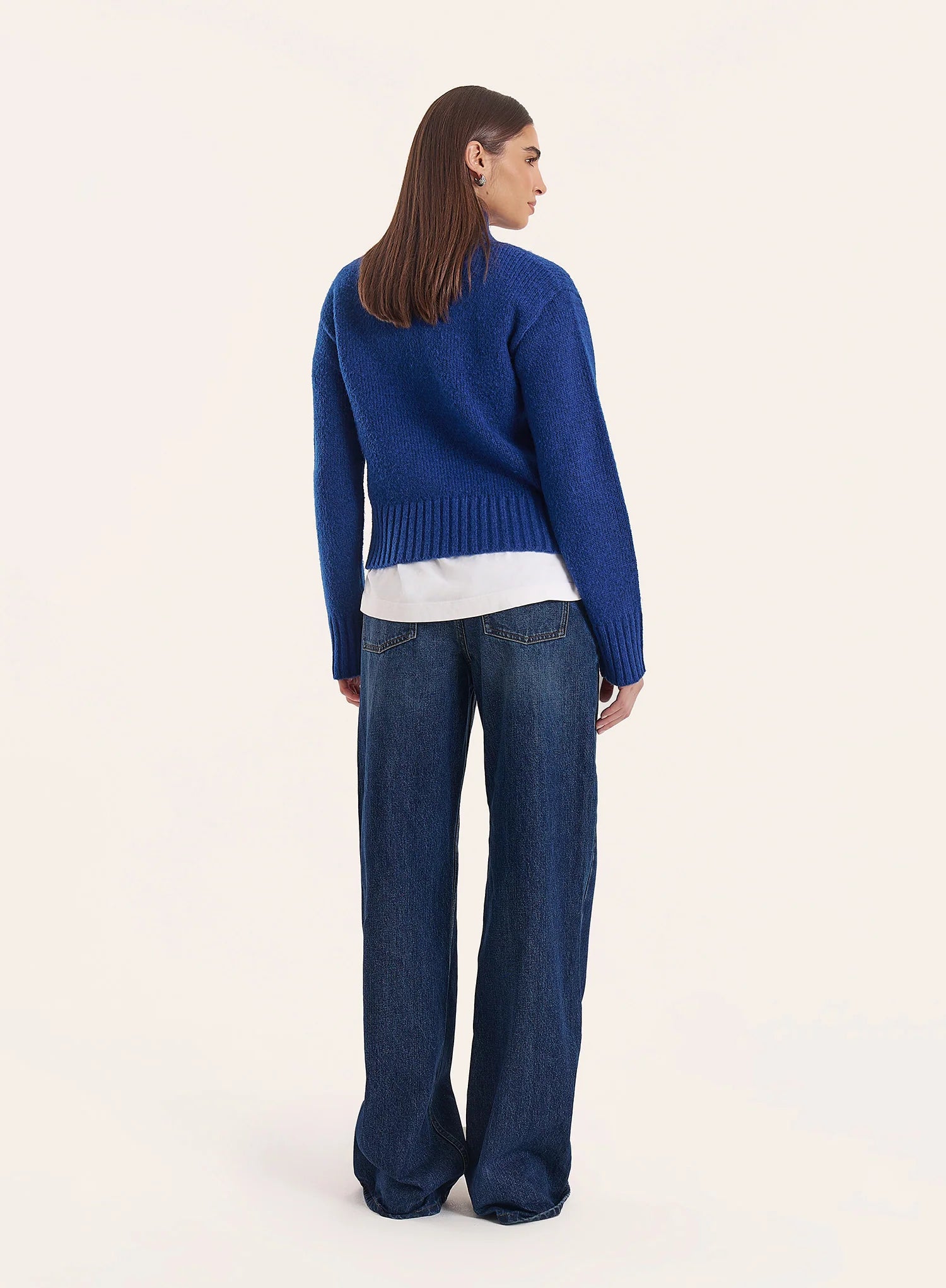 Blue Knitted Ribbed Button Down Cardigan