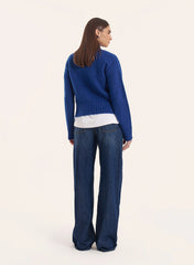 Blue Knitted Ribbed Button Down Cardigan