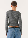 Kaytra Long Sleeve Top Grey Marle Stripe