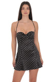 Polka Dot Satin Fit and Flare Dress in Black