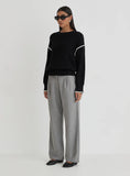 Black Contrast Stitching Knit Jumper